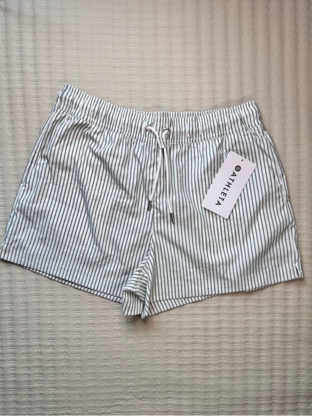 Athleta Green & White Striped Monday Midday Womens Short Brand New